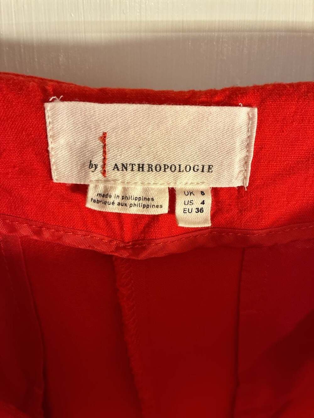 By Anthropologie Buttoned Wide Leg Pants Size US 4 Red Linen Blend